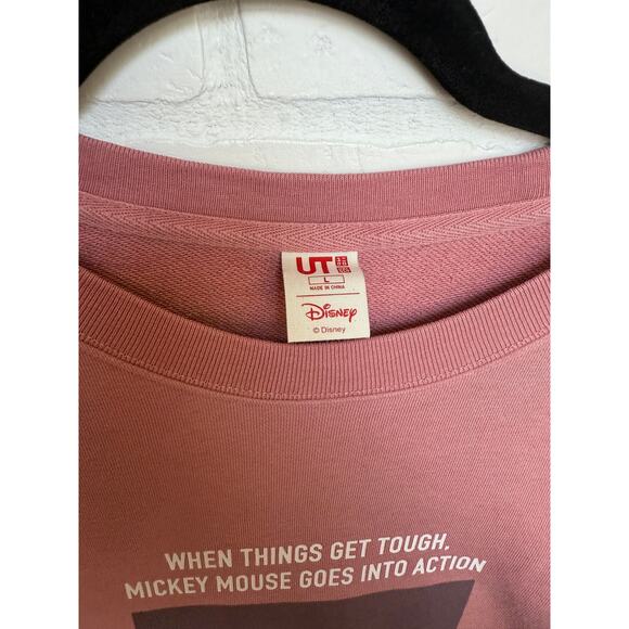 Disney Uniqlo Collab Pink Vintage Print Mickey Mouse Sweatshirt Oversized sz L - Picture 6 of 6